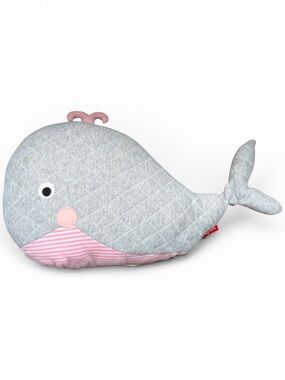 Sigikid Whale Plush Pillow Gray Pink Quilted Soft Toy 15.5in Cute Striped
